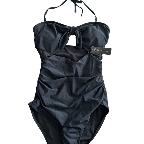 TEMPT ME Black Ruched One Piece Swimsuit Size m NEW with tags - Picture 3 of 6
